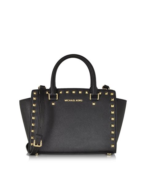 michael kors selma satchel saffiano leather handbag medium black